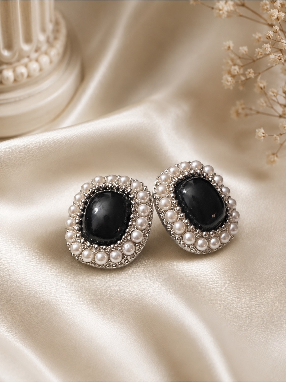 Elegant Black and Silver Pearl Earrings